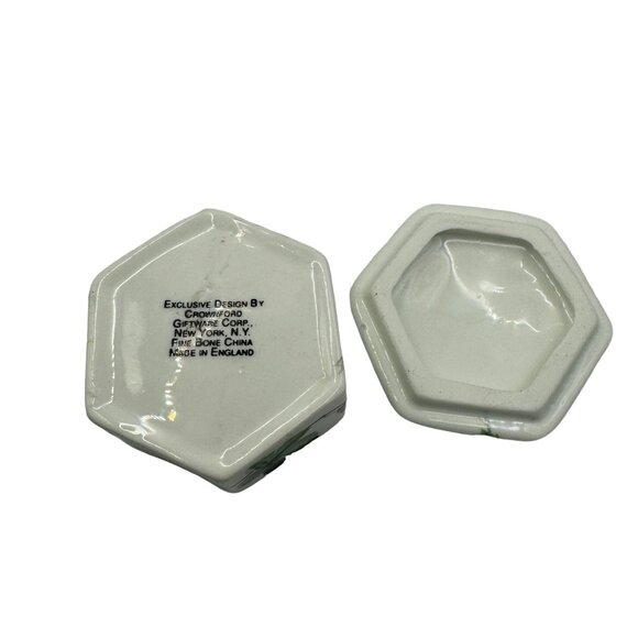 Crownford Fine Bone China Hexagonal Trinket Box With Floral Design - Picture 4 of 5